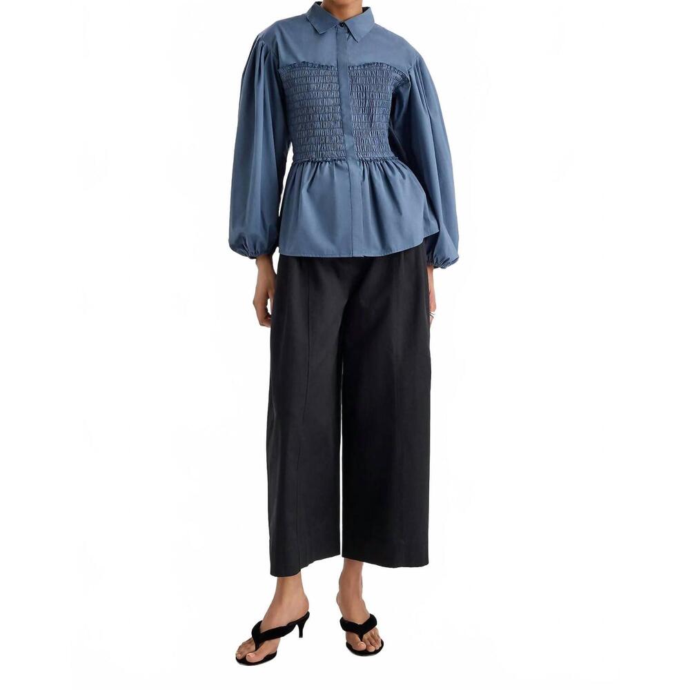 NEW MERLETTE sabina smocked puff sleeves top in indigo